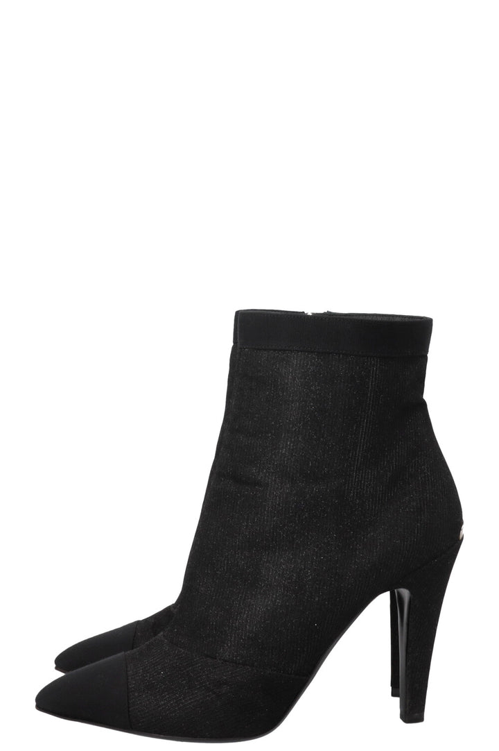 CHANEL 2017 Lurex Grosgrain Ankle Boots Canvas Black