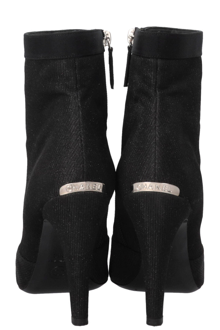 CHANEL 2017 Lurex Grosgrain Ankle Boots Canvas Black