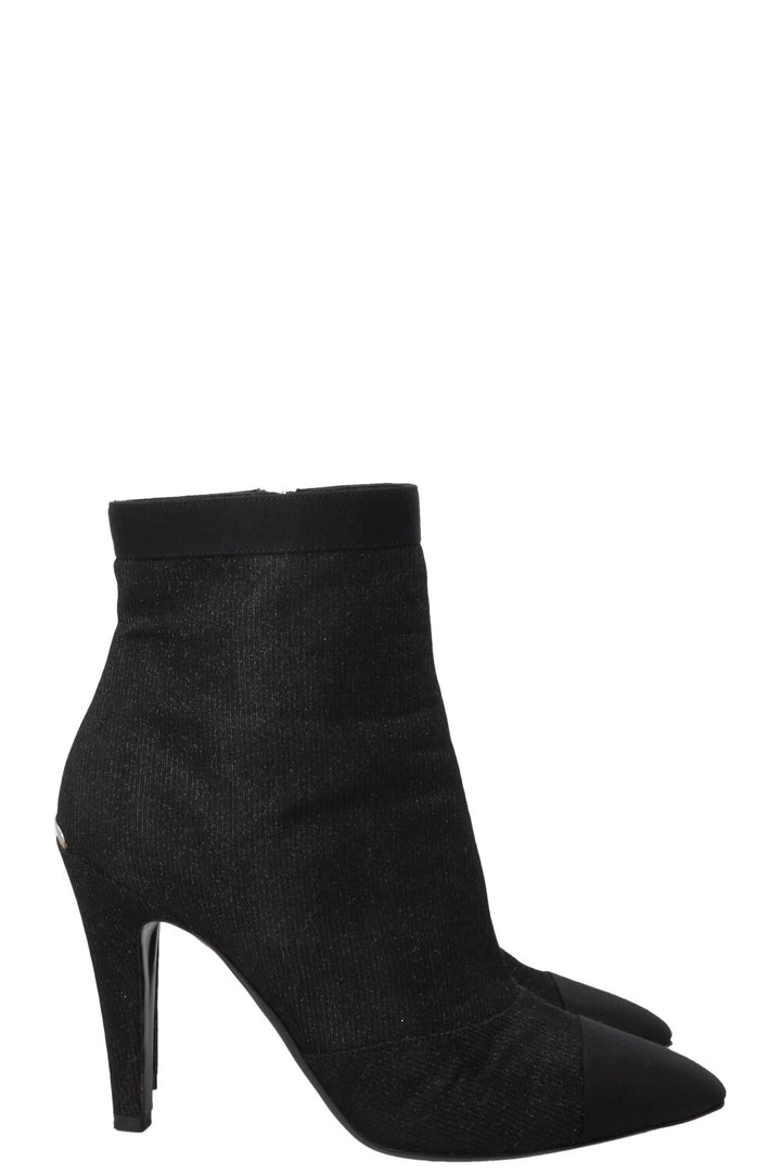 CHANEL 2017 Lurex Grosgrain Ankle Boots Canvas Black