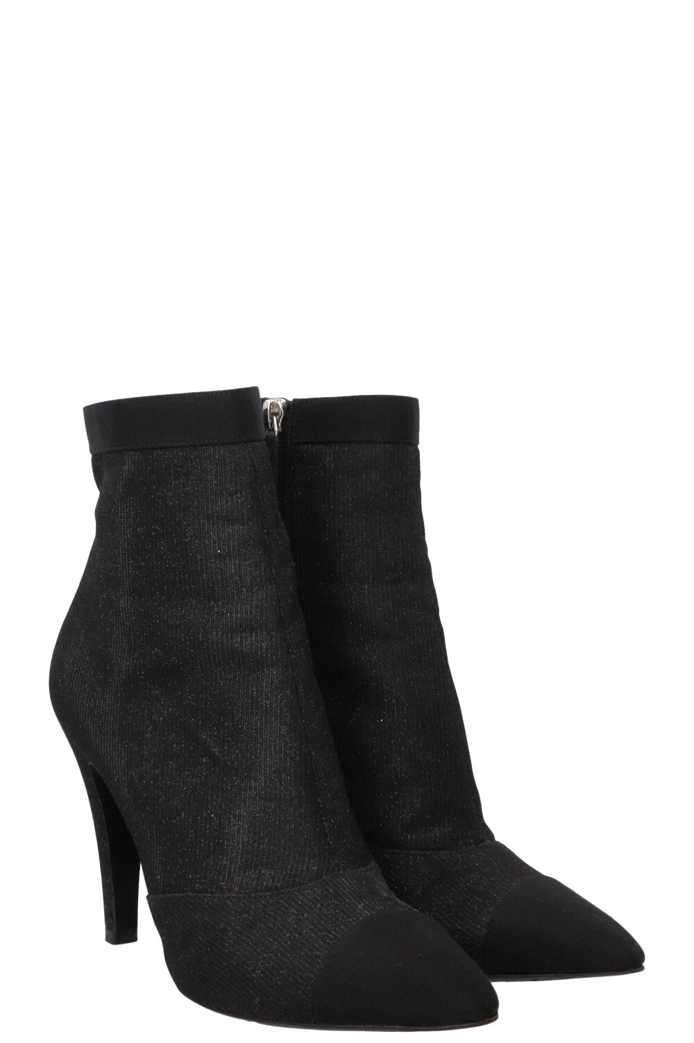 CHANEL 2017 Lurex Grosgrain Ankle Boots Canvas Black
