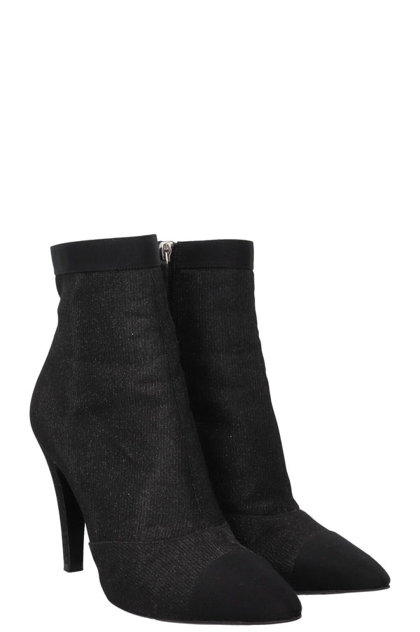 CHANEL 2017 Lurex Grosgrain Ankle Boots Canvas Black