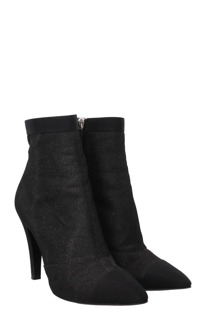 CHANEL 2017 Lurex Grosgrain Ankle Boots Canvas Black