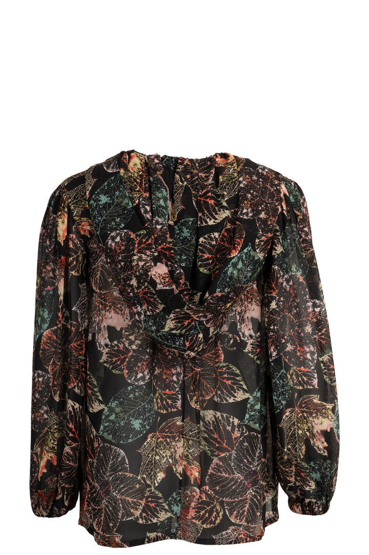 CHANEL 2018 Hooded Top Silk Leaves Black