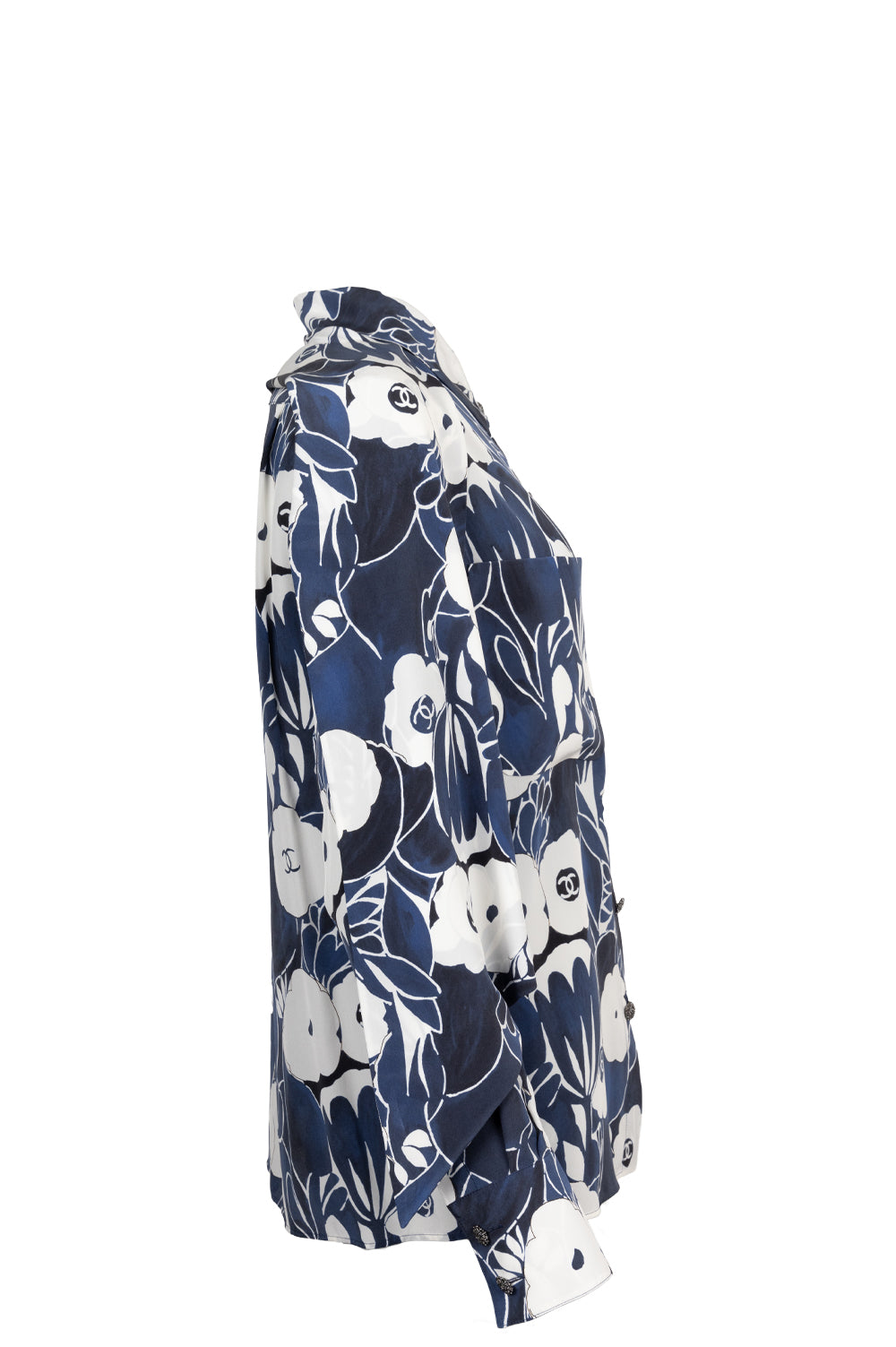 CHANEL 2022 Camellia Blouse Silk Blue