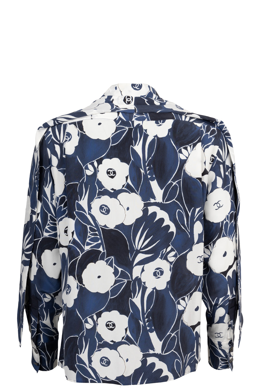 CHANEL 2022 Camellia Blouse Silk Blue