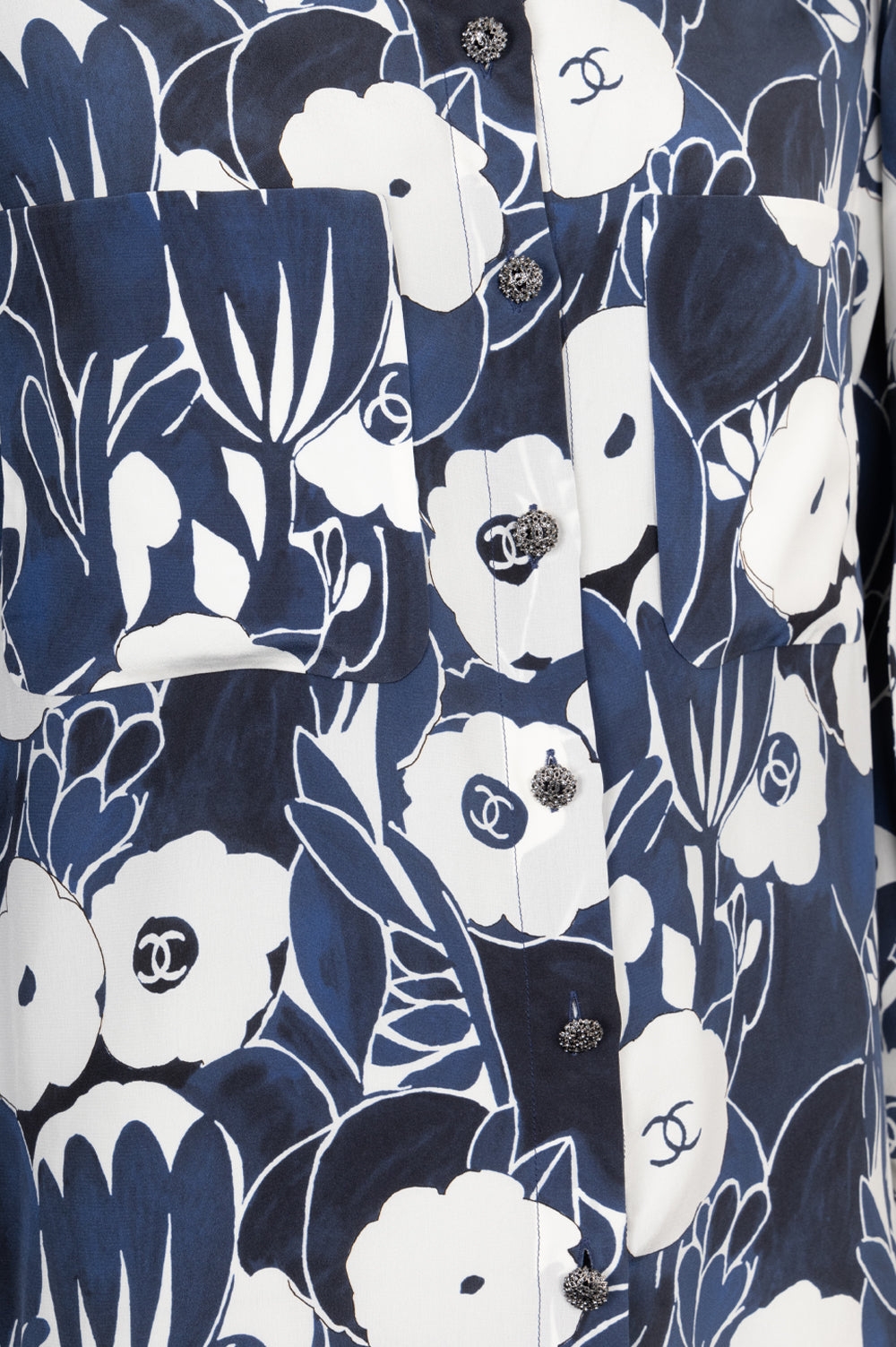 CHANEL 2022 Camellia Blouse Silk Blue