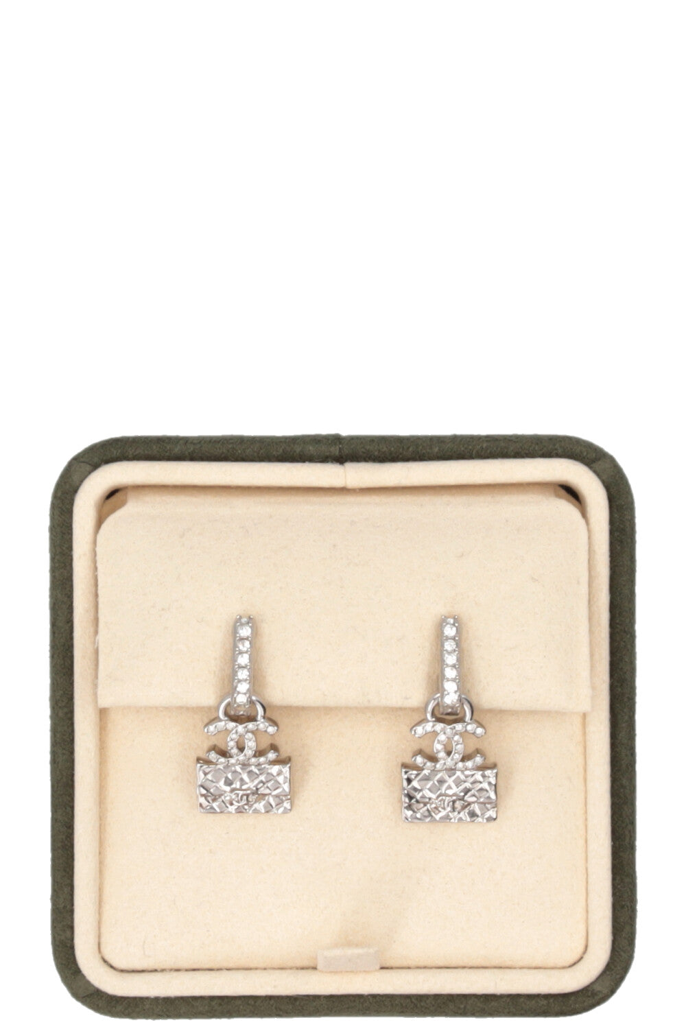 CHANEL 2023 CC Double Flap Earrings Rhinestone Silver