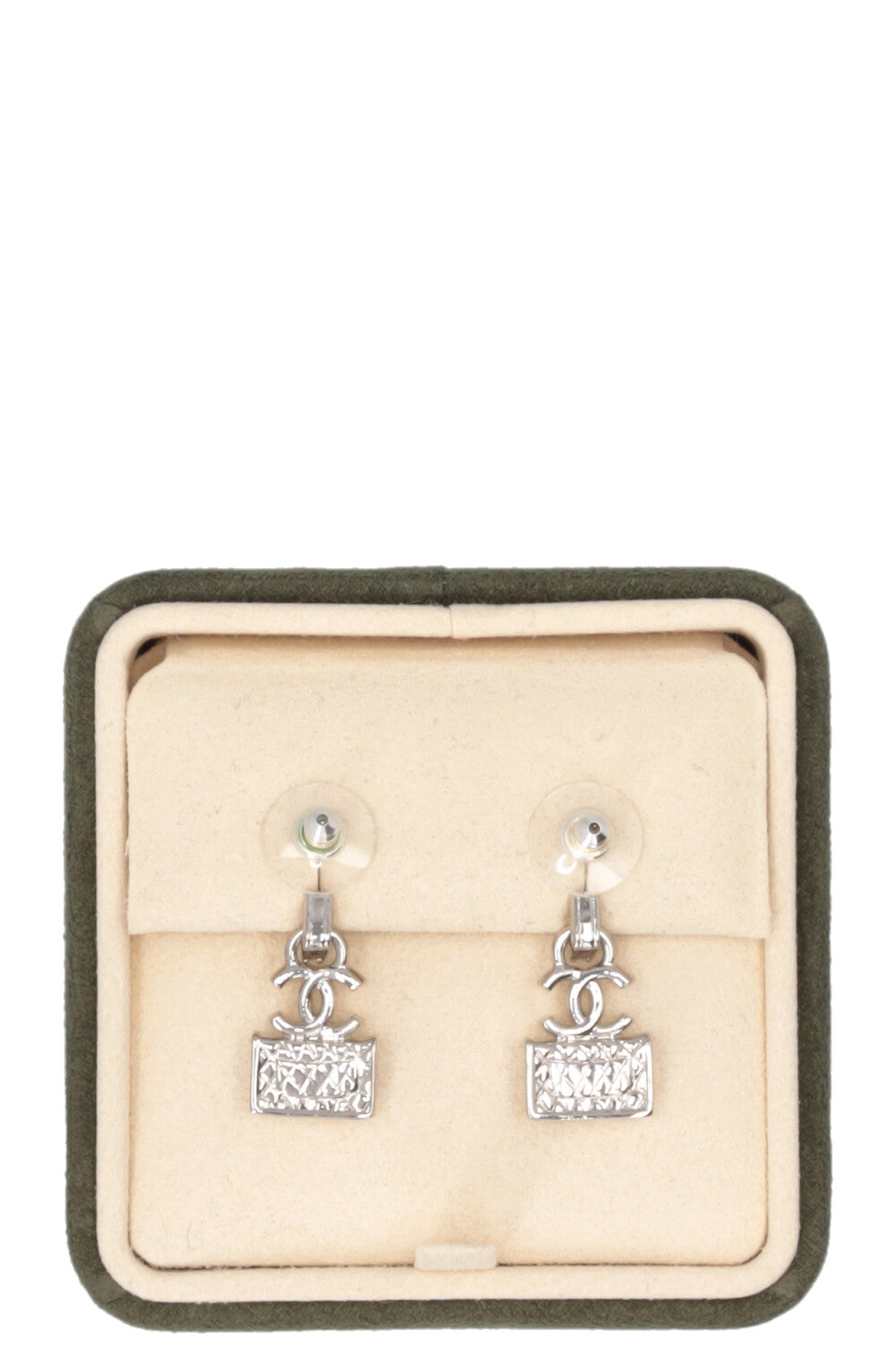 CHANEL 2023 CC Double Flap Earrings Rhinestone Silver