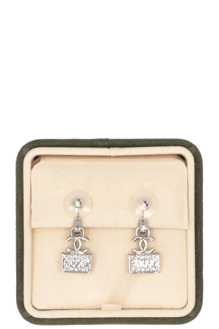CHANEL 2023 CC Double Flap Earrings Rhinestone Silver