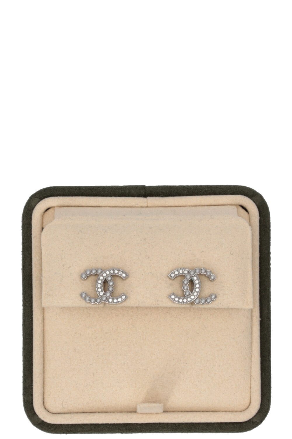 CHANEL 2024 CC Pearl Strass Earrings Silver
