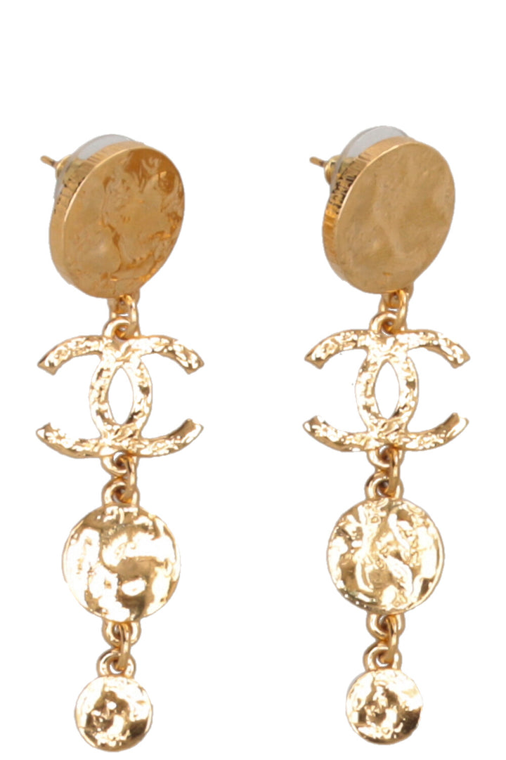 CHANEL 2024 Gold Coin CC Drop Earrings Gold