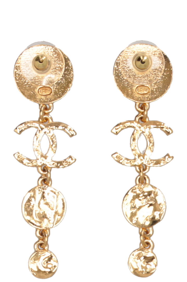 CHANEL 2024 Gold Coin CC Drop Earrings Gold