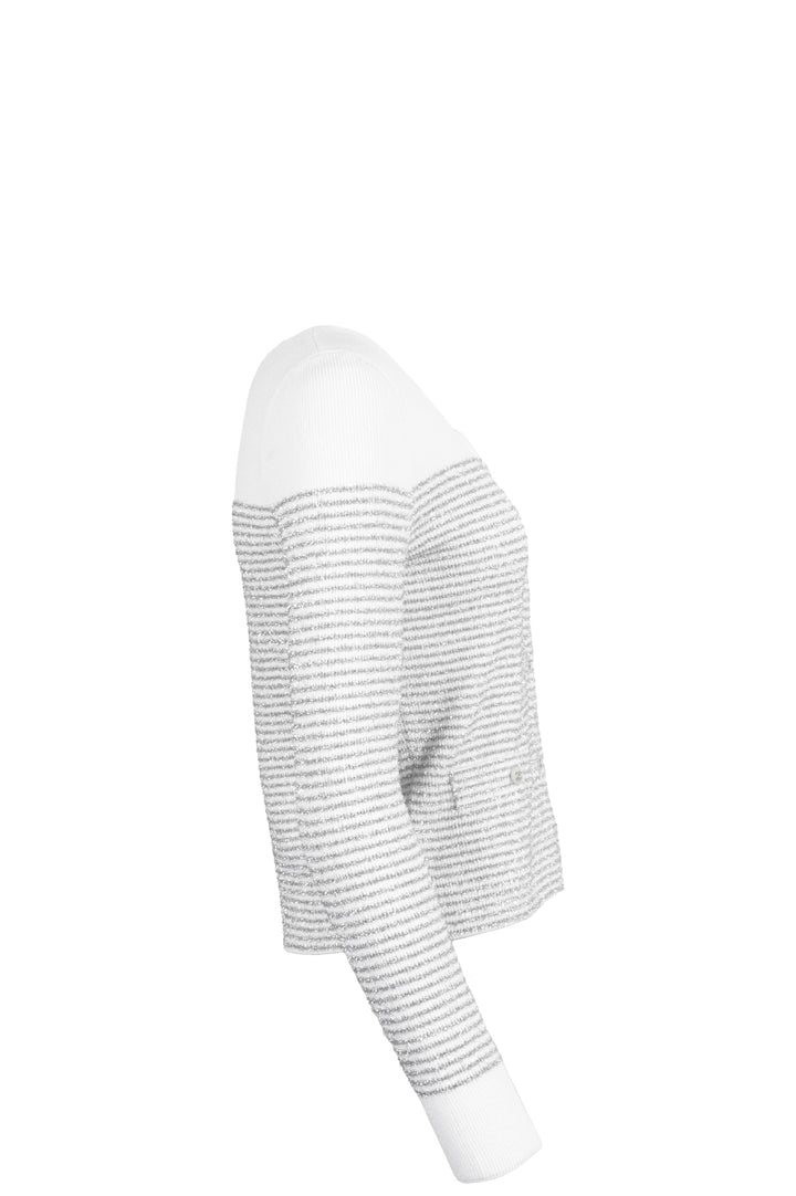 CHANEL 2024 Knit Jacket Striped Silver White