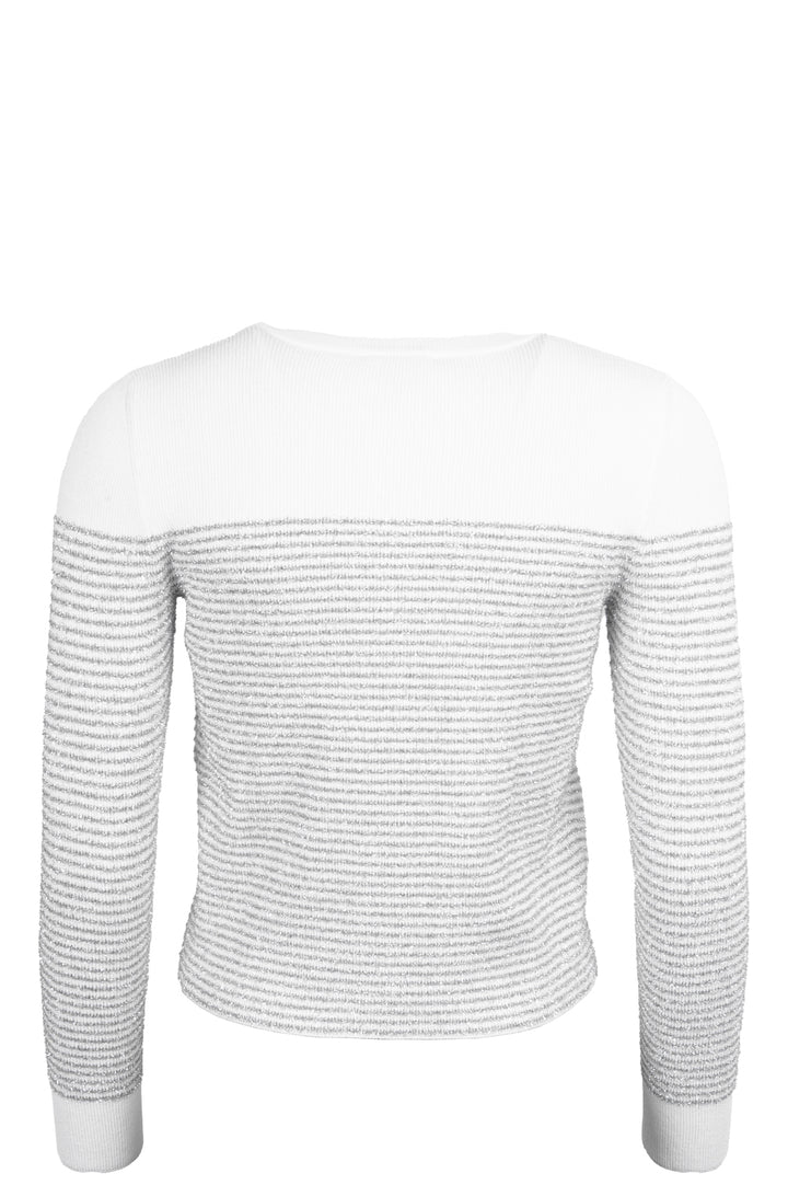 CHANEL 2024 Knit Jacket Striped Silver White