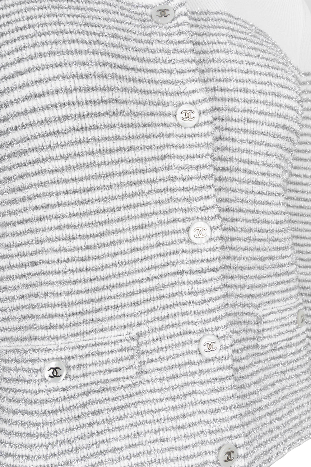 CHANEL 2024 Knit Jacket Striped Silver White