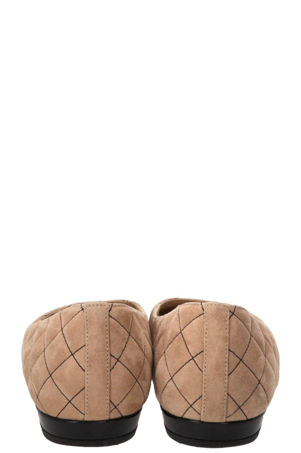 CHANEL 2025 Square Toe Quilted CC Ballet Flats Suede Beige