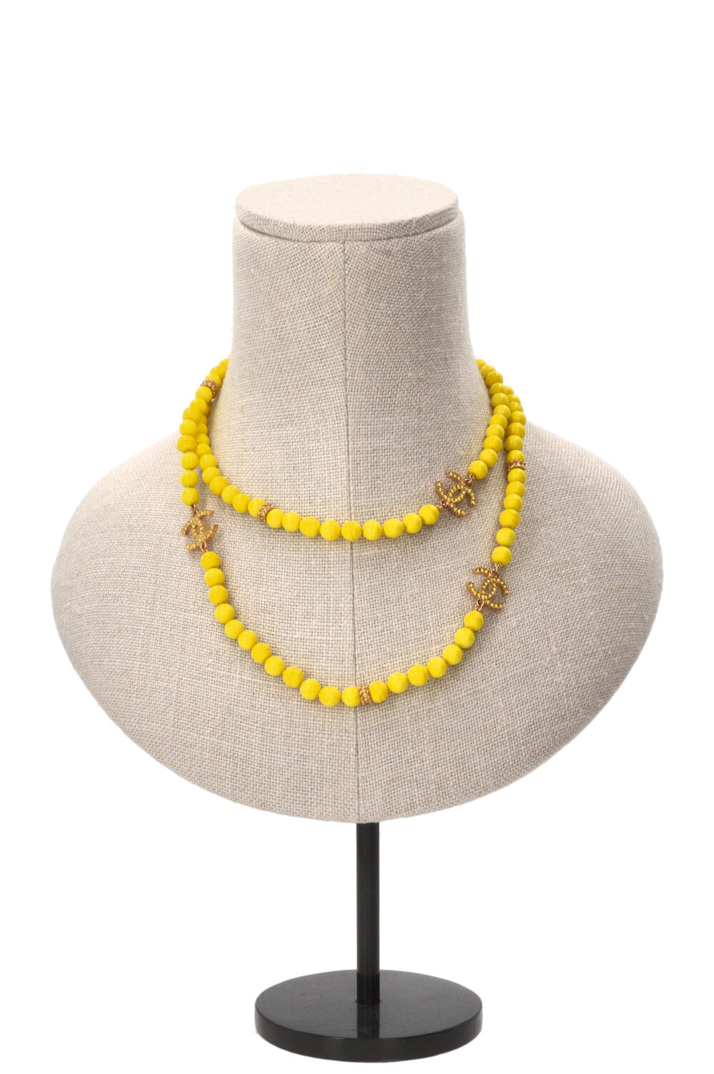 CHANEL 24A CC Long Sautoir Perles de Cristal Jaunes