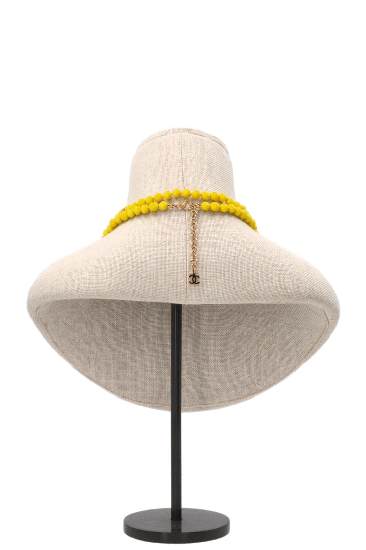 CHANEL 24A CC Long Sautoir Perles de Cristal Jaunes