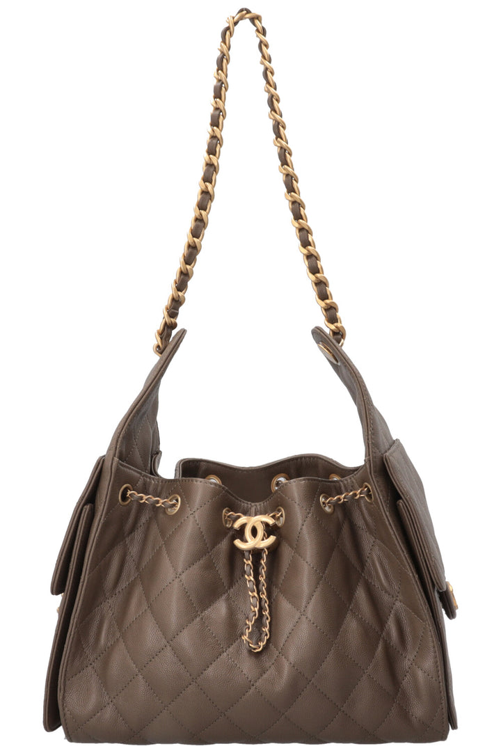 CHANEL 25 Small Caviar Leather Khaki