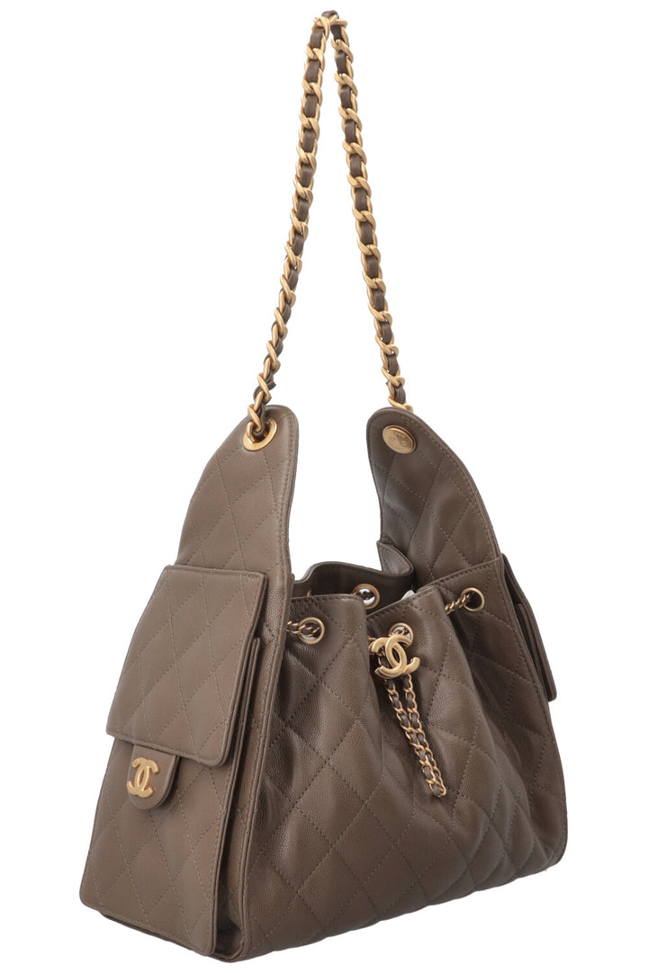CHANEL 25 Small Caviar Leather Khaki