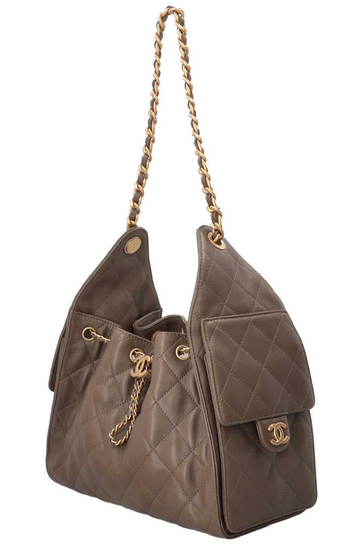 CHANEL 25 Small Caviar Leather Khaki