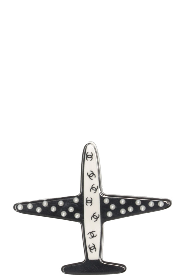 CHANEL Airplane Brooch Acetate Black