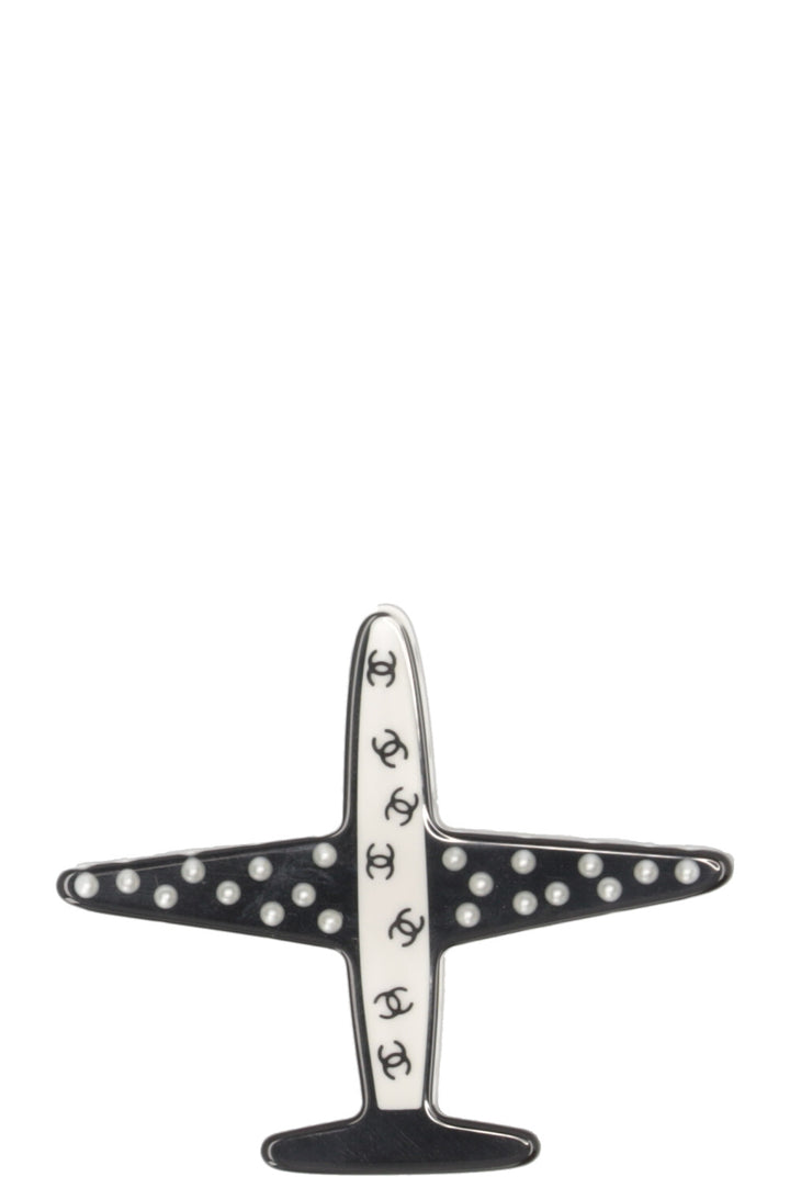 CHANEL Airplane Brooch Acetate Black