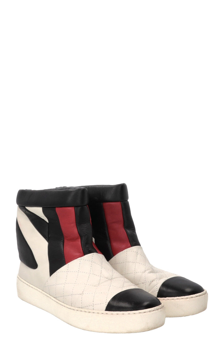 CHANEL Ankle Boots Tricolor Leather White