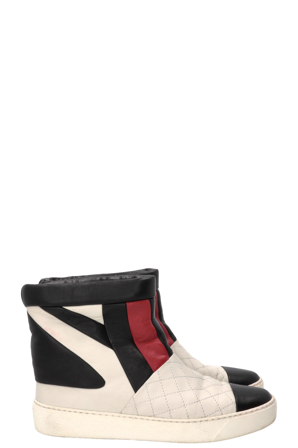 CHANEL Ankle Boots Tricolor Leather White