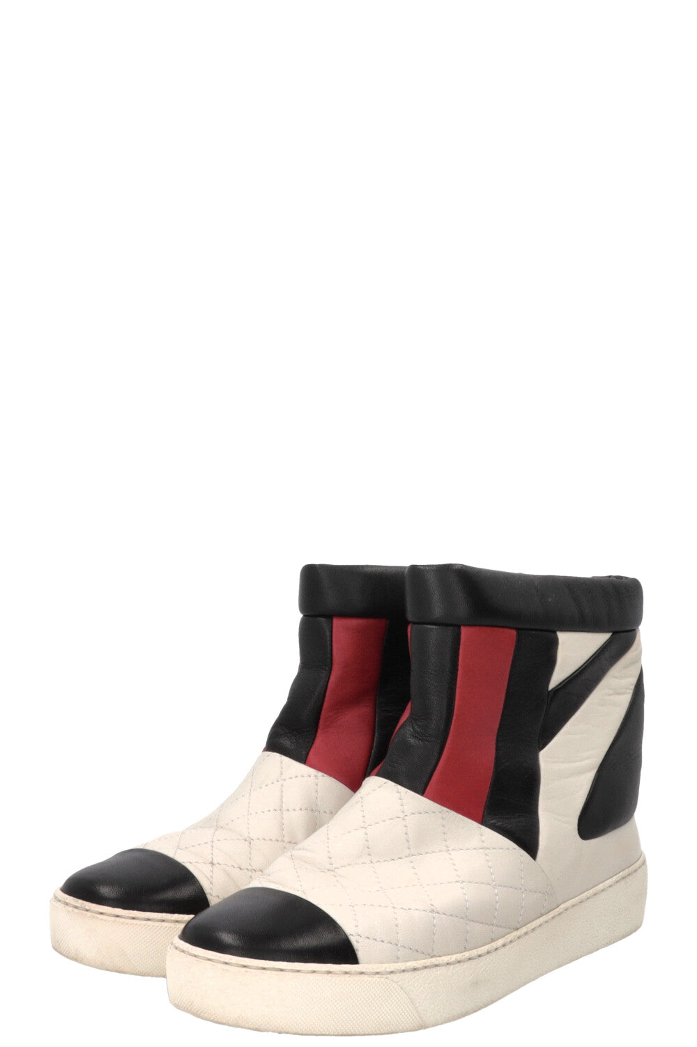 CHANEL Ankle Boots Tricolor Leather White