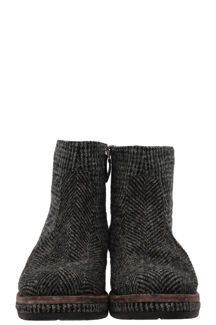 CHANEL Ankle Boots Tweed Grey Tweed Graphite