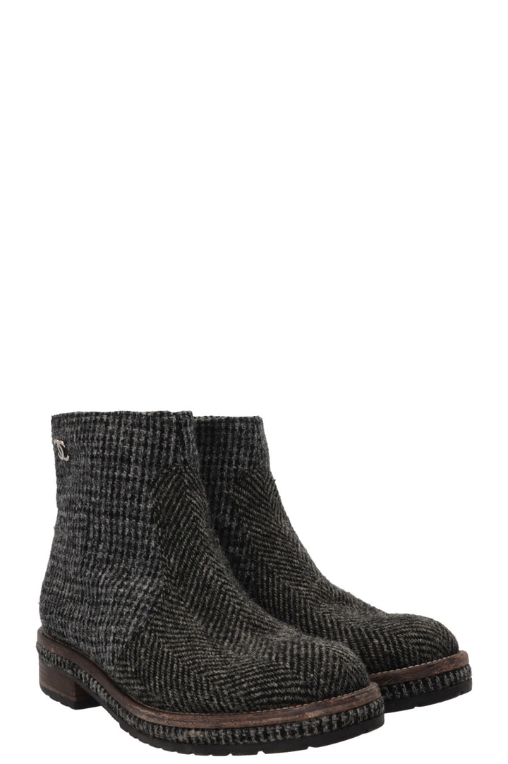CHANEL Ankle Boots Tweed Grey Tweed Graphite
