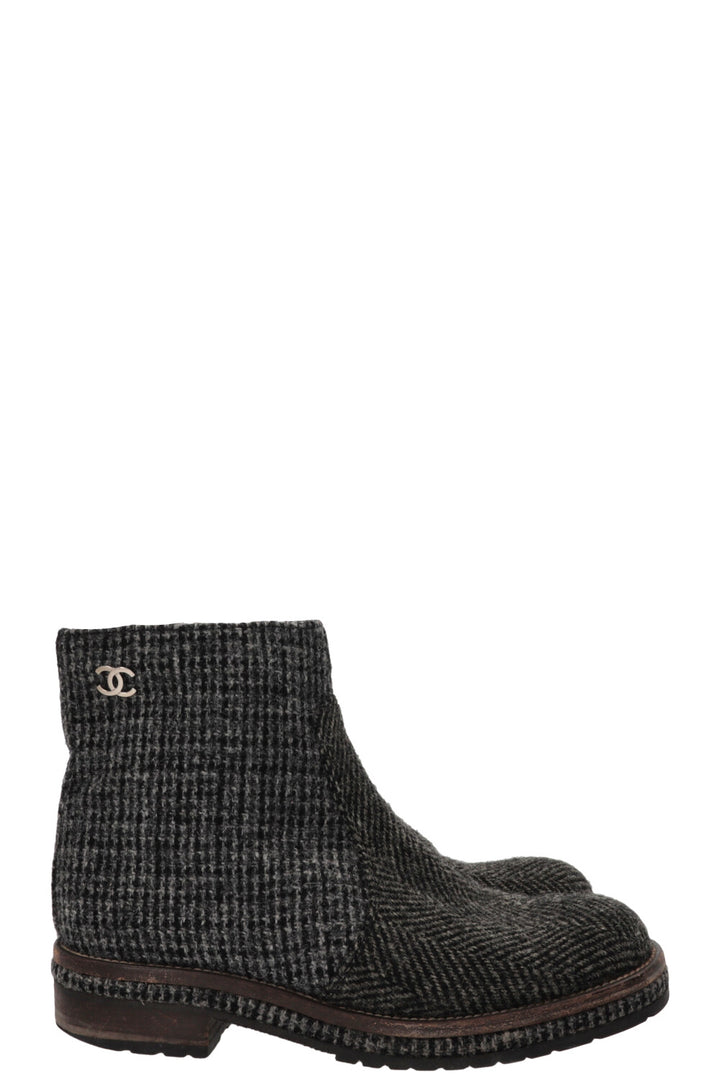 CHANEL Ankle Boots Tweed Grey Tweed Graphite