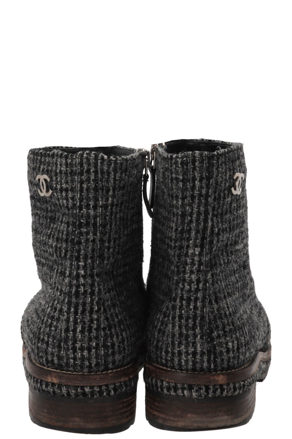 CHANEL Ankle Boots Tweed Grey Tweed Graphite