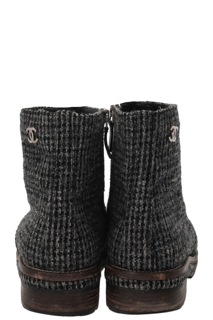 CHANEL Ankle Boots Tweed Grey Tweed Graphite