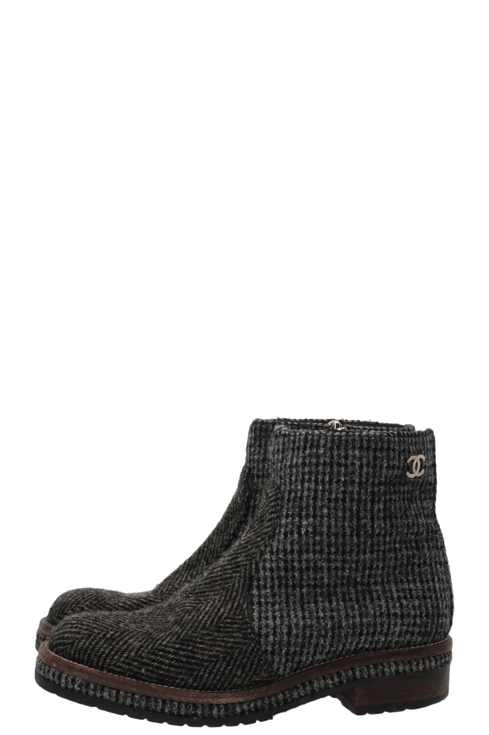 CHANEL Ankle Boots Tweed Grey Tweed Graphite