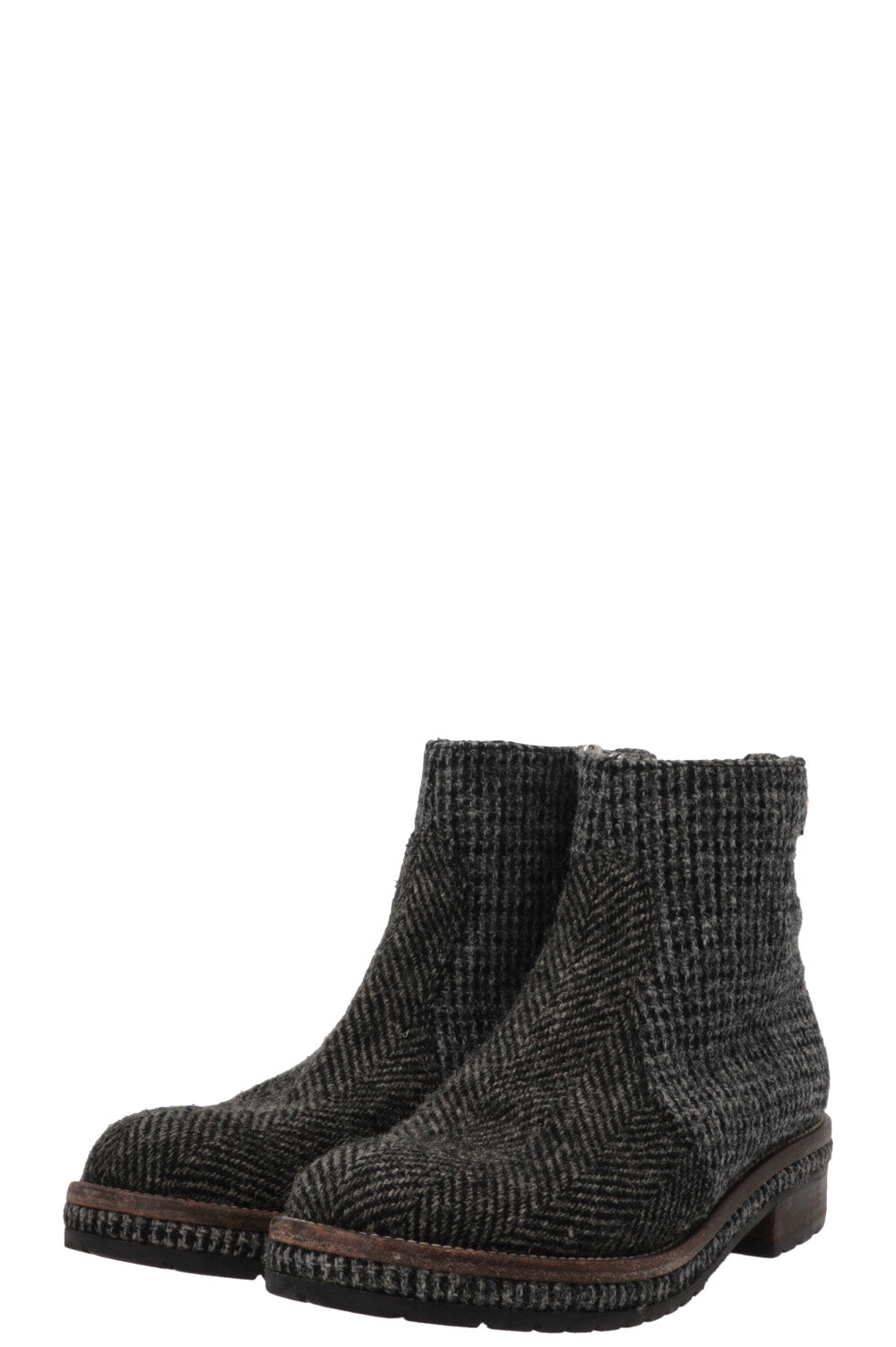 CHANEL Ankle Boots Tweed Grey Tweed Graphite