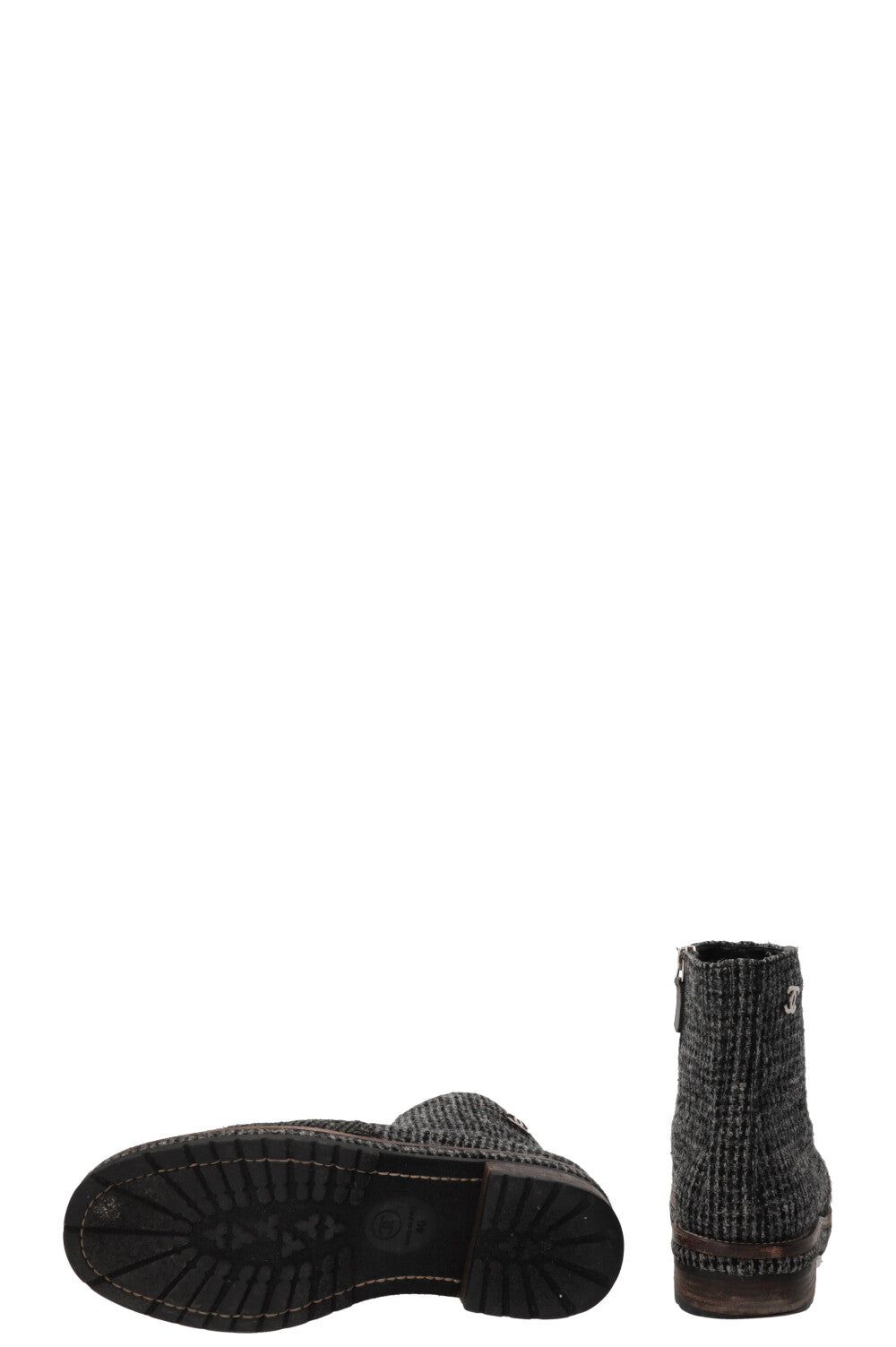 CHANEL Ankle Boots Tweed Grey Tweed Graphite