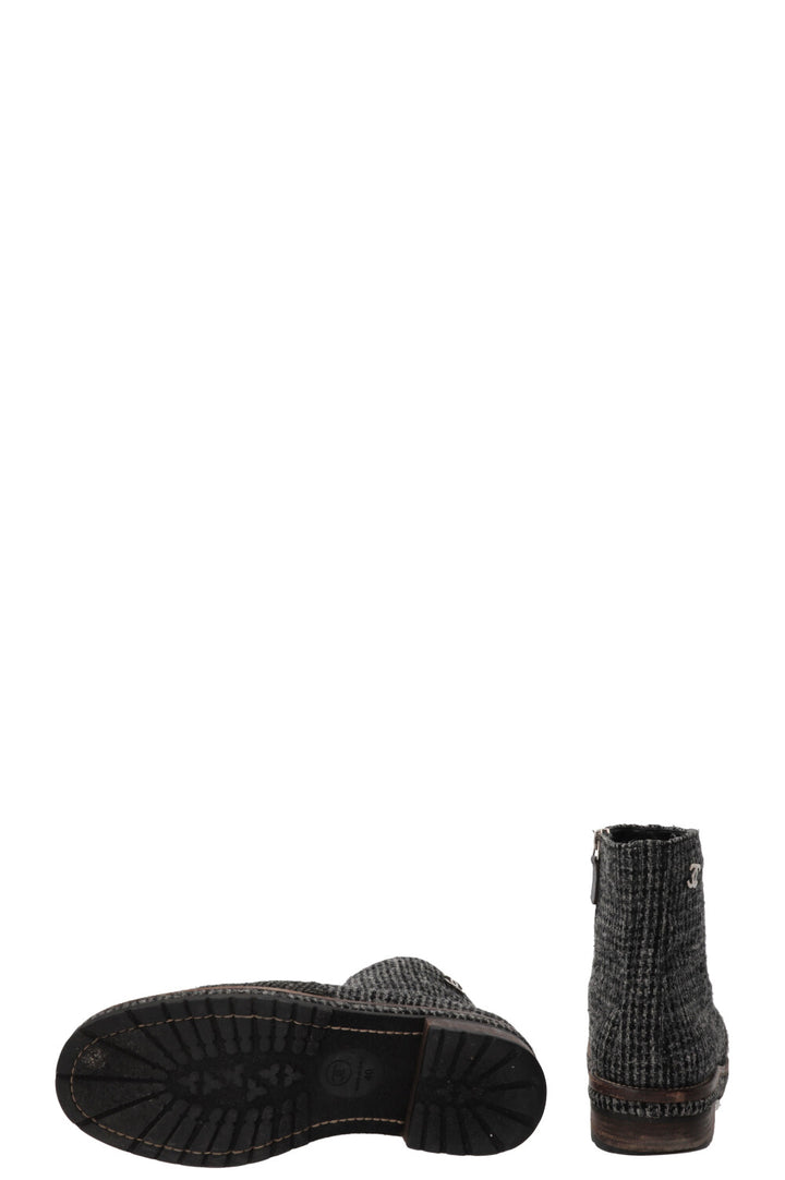 CHANEL Ankle Boots Tweed Grey Tweed Graphite
