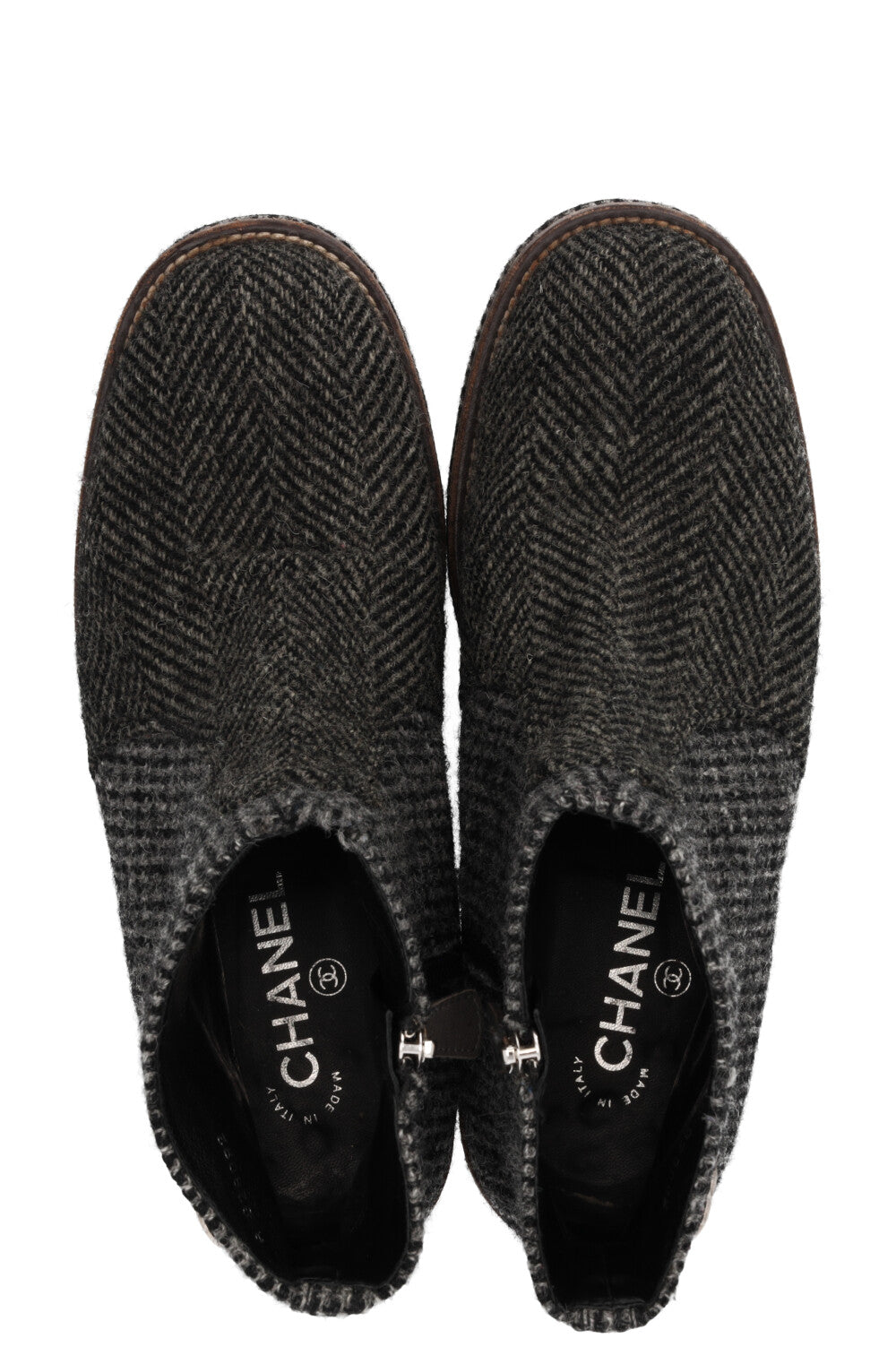CHANEL Ankle Boots Tweed Grey Tweed Graphite