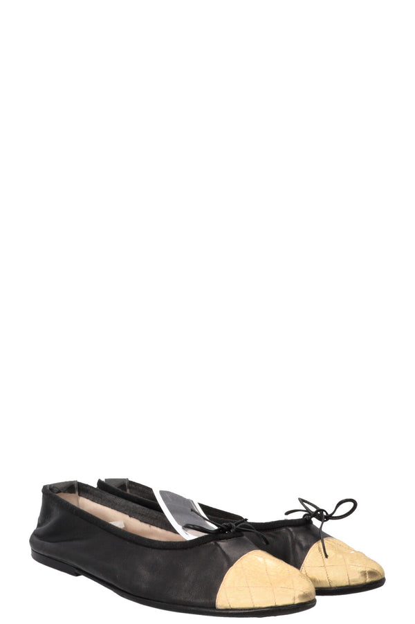 CHANEL Ballerina Flats Gold Black