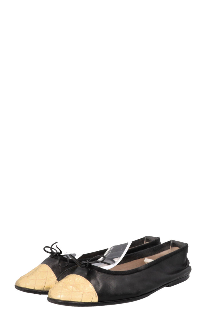 CHANEL Ballerina Flats Gold Black