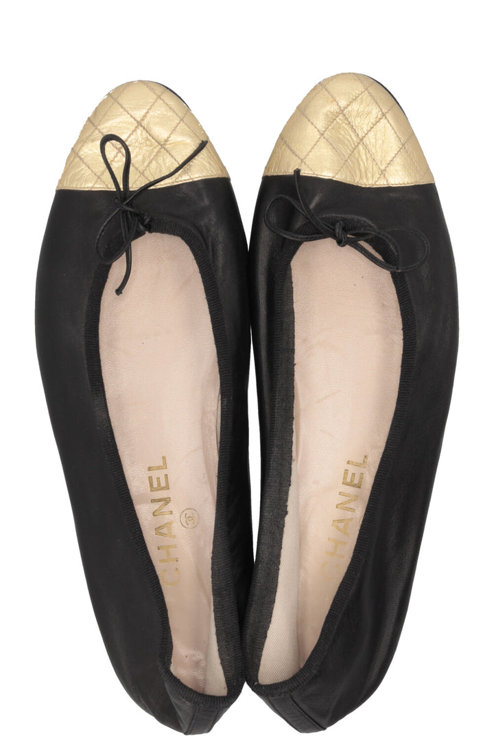 CHANEL Ballerina Flats Gold Black