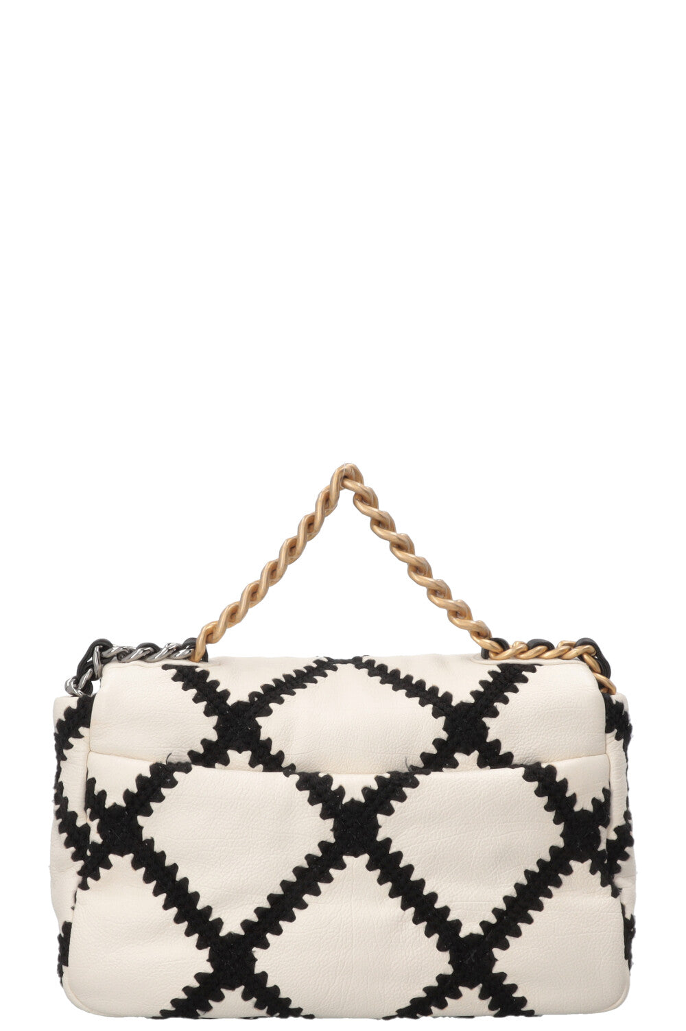 CHANEL Black Crochet Stitch 19 Bag Leather Black White