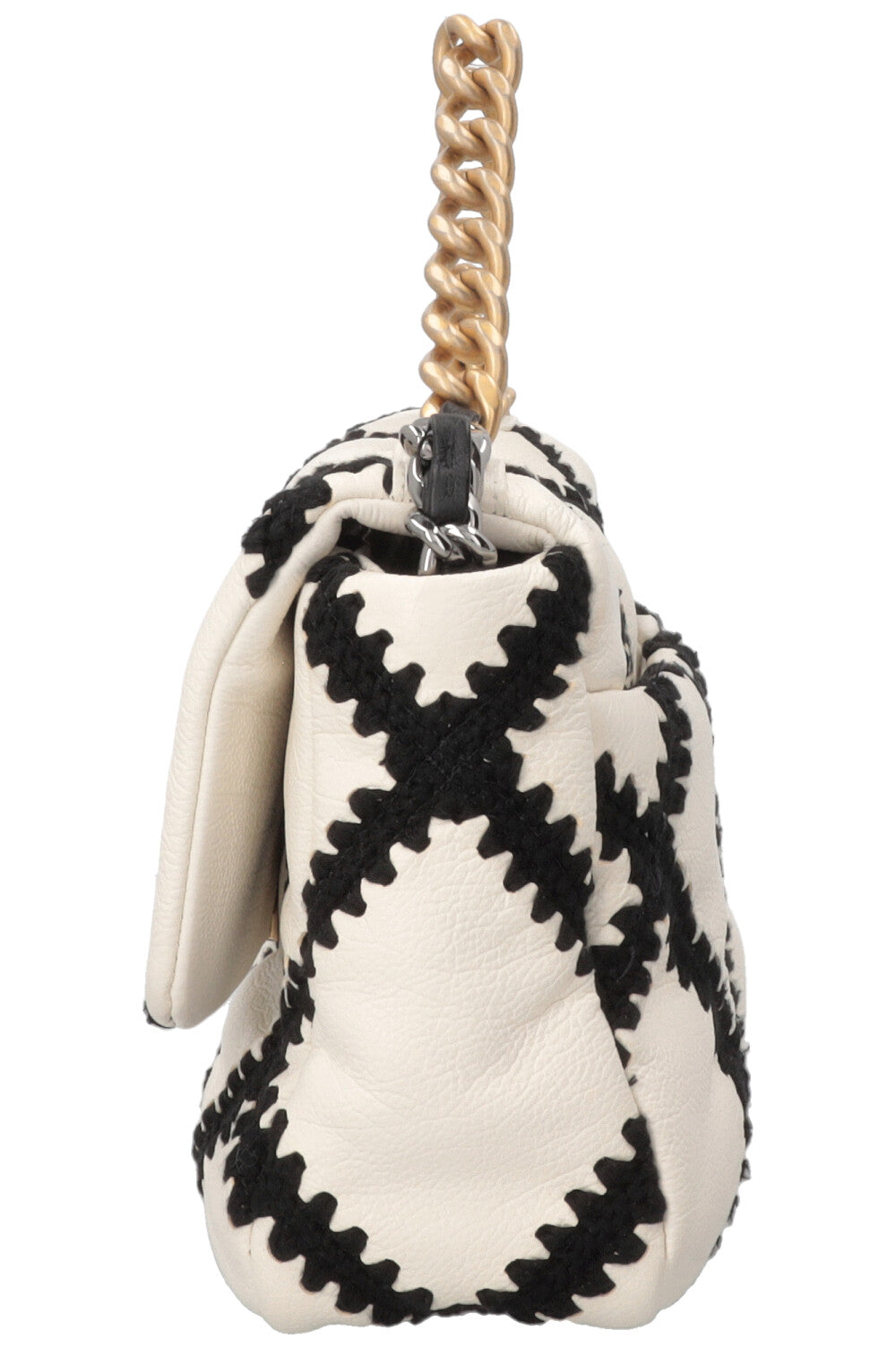 CHANEL Black Crochet Stitch 19 Bag Leather Black White