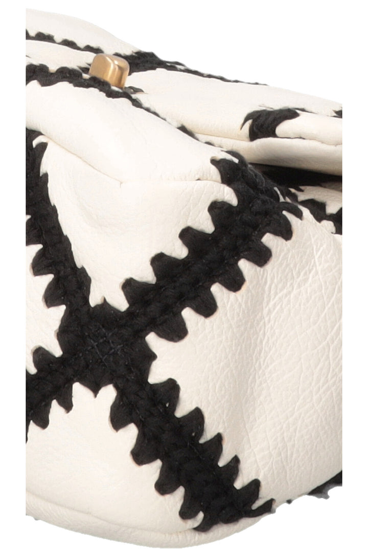 CHANEL Black Crochet Stitch 19 Bag Leather Black White