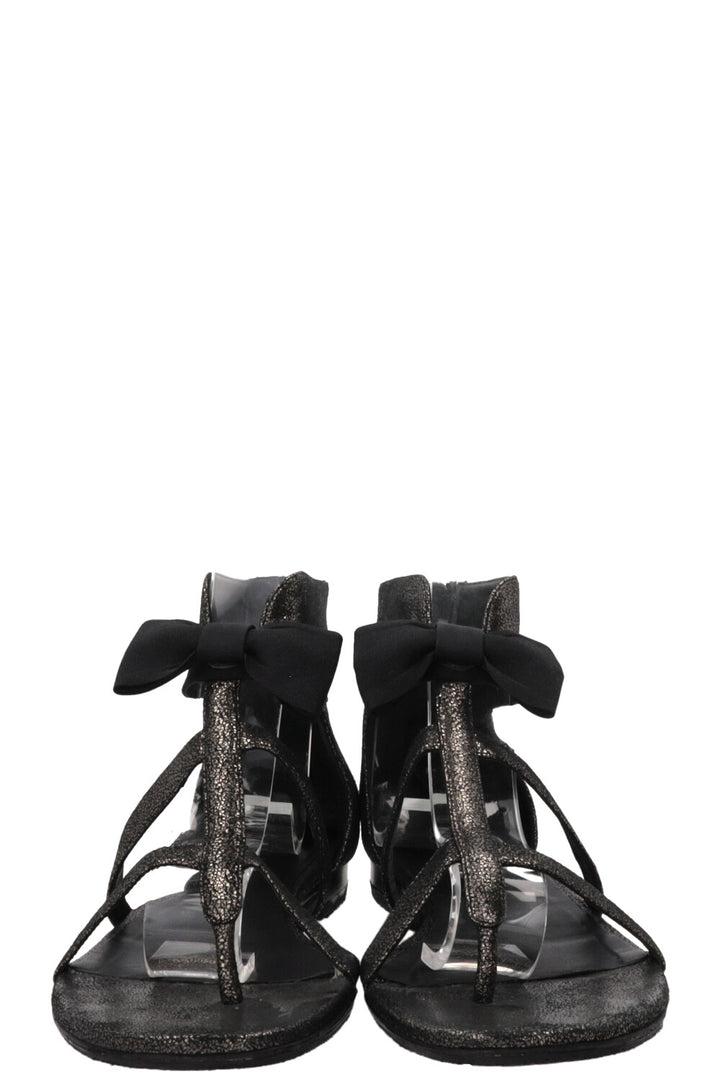 CHANEL Bow Detail Sandals Black Grey