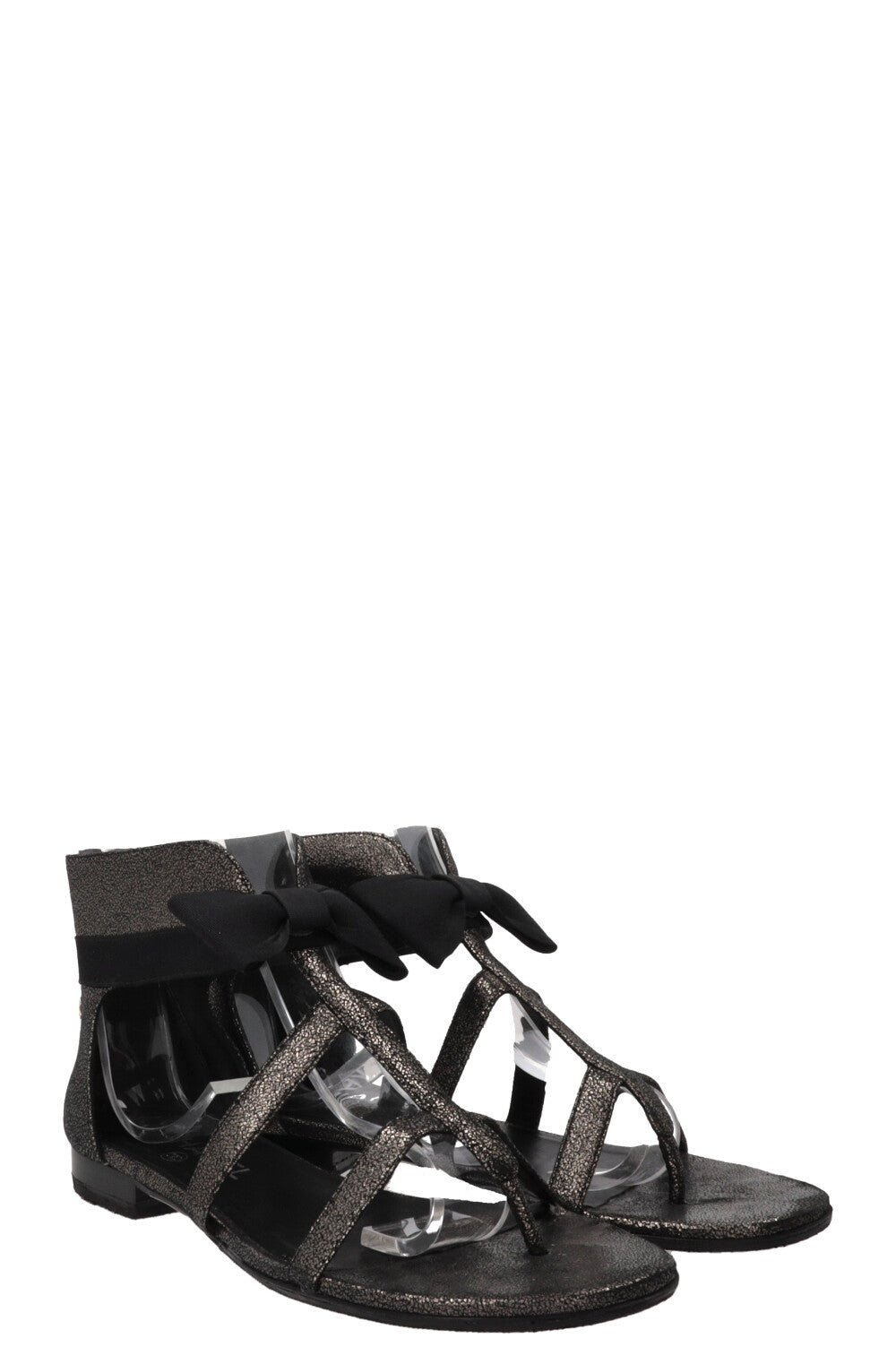 CHANEL Bow Detail Sandals Black Grey