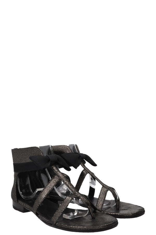CHANEL Bow Detail Sandals Black Grey