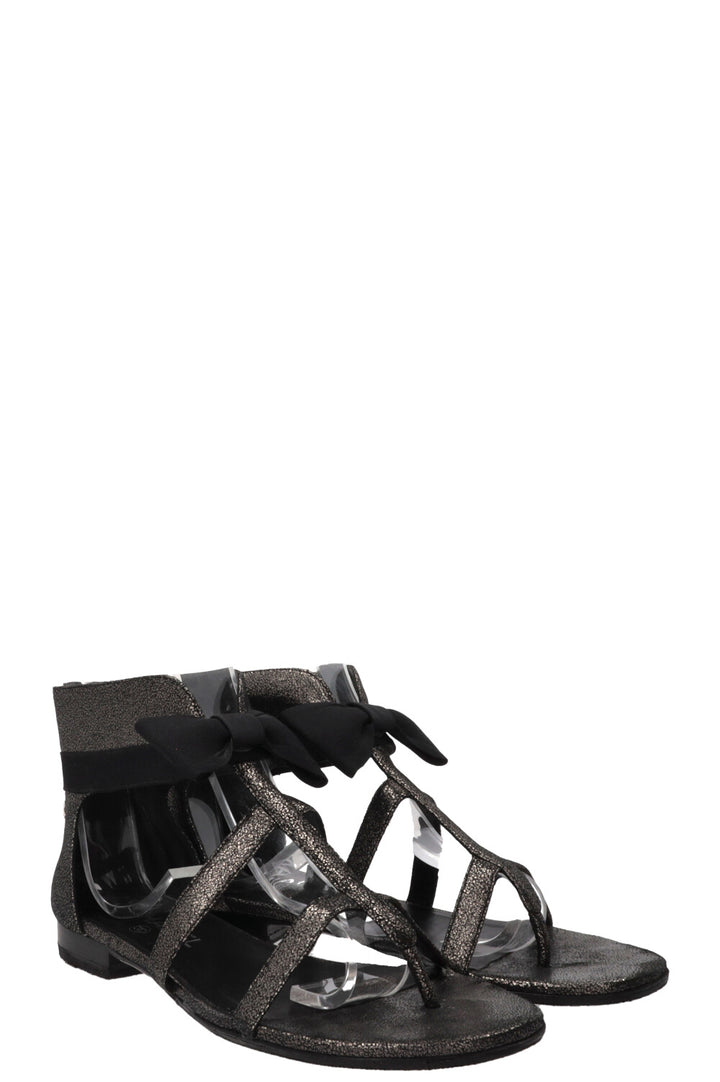 CHANEL Bow Detail Sandals Black Grey